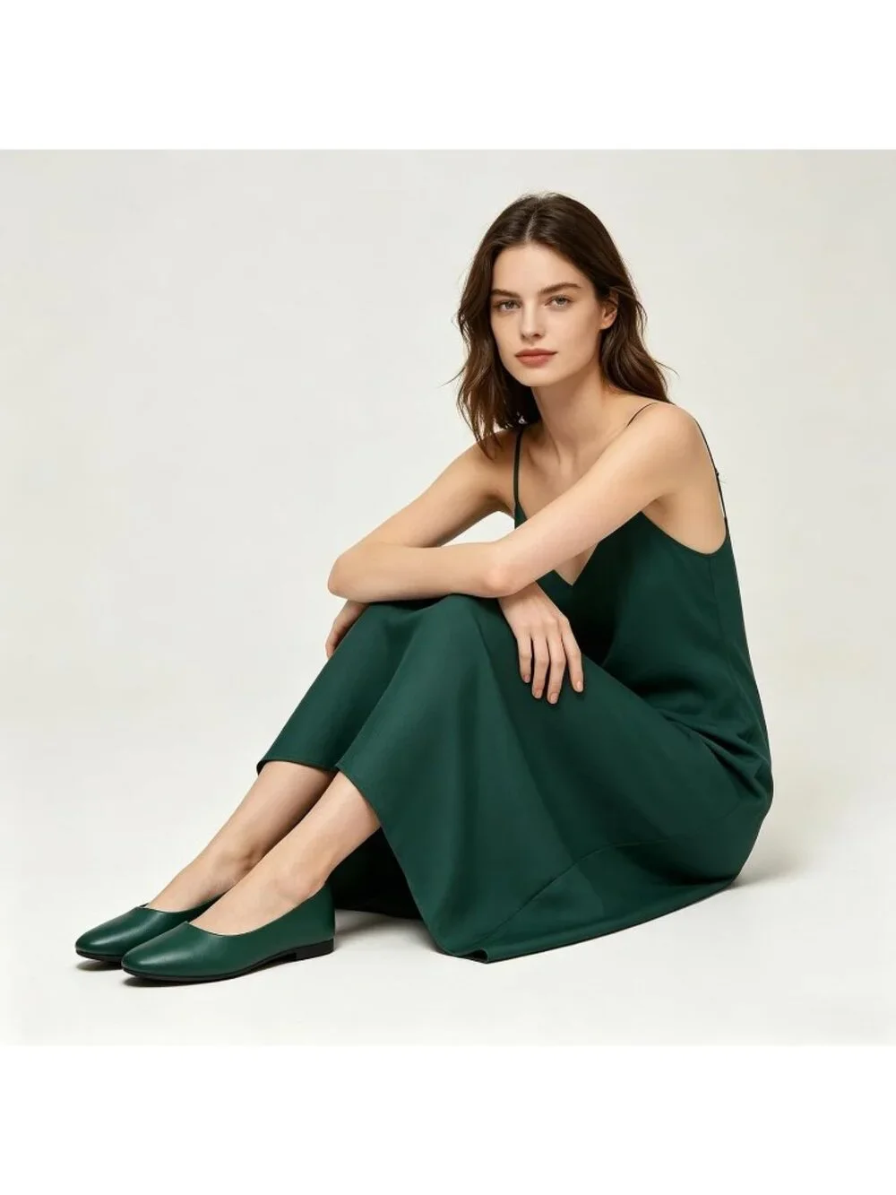 Women's Dark Green PU Leather Comfortable Ballet Flats Slip on Round Toe Shoes